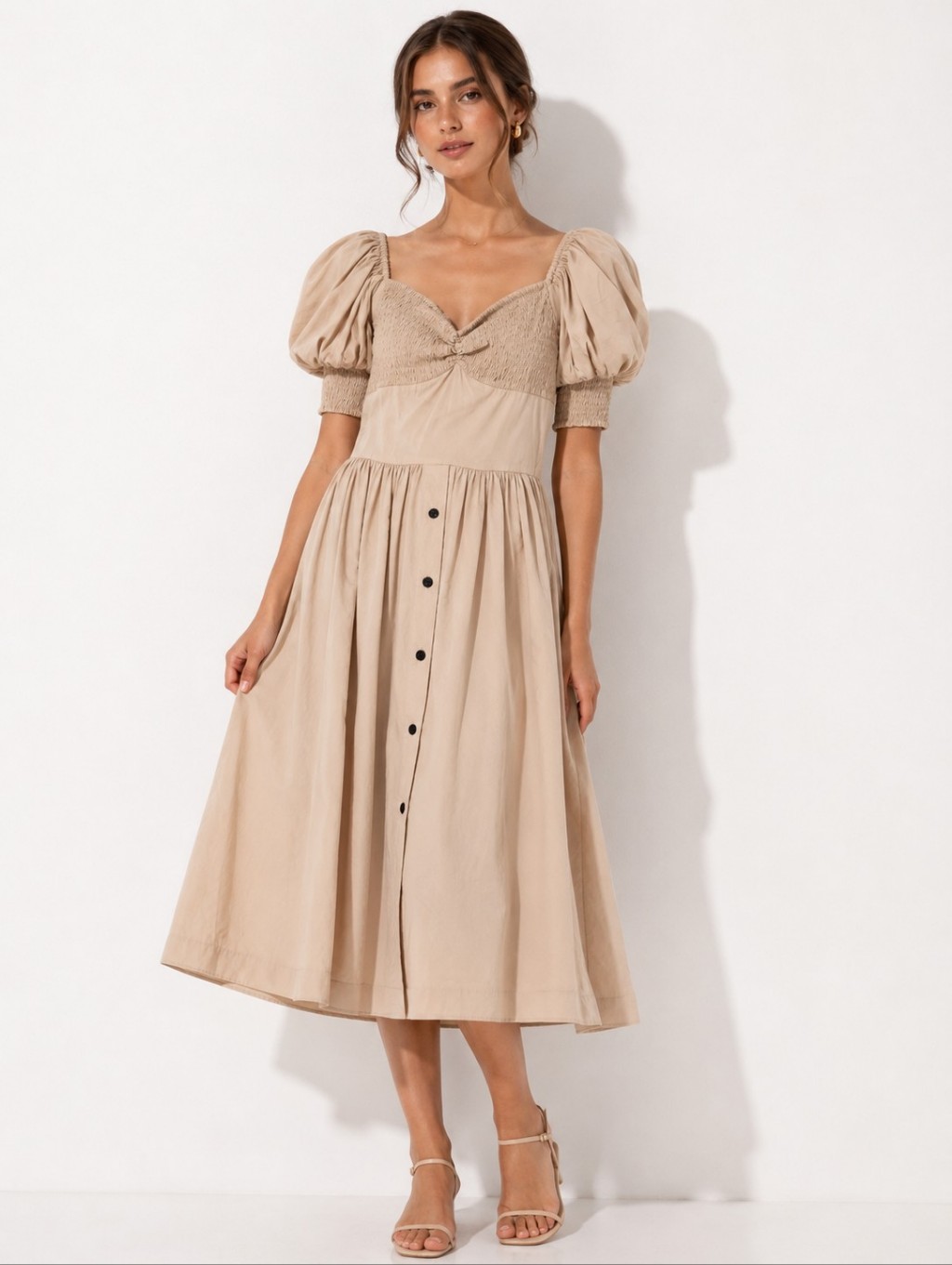 S/W/F Puff Sleeve Sweetheart Dress Travertine Xs New